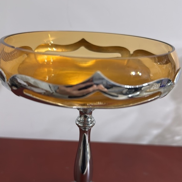 Farber Brothers Amber glass and chrome tall compote - Picture 2 of 5